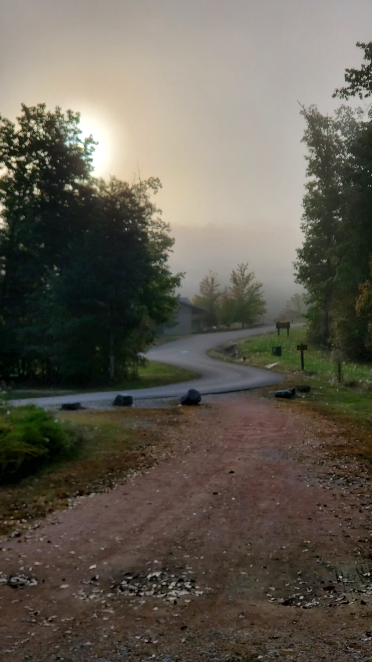 Foggy sunrise view from the campground