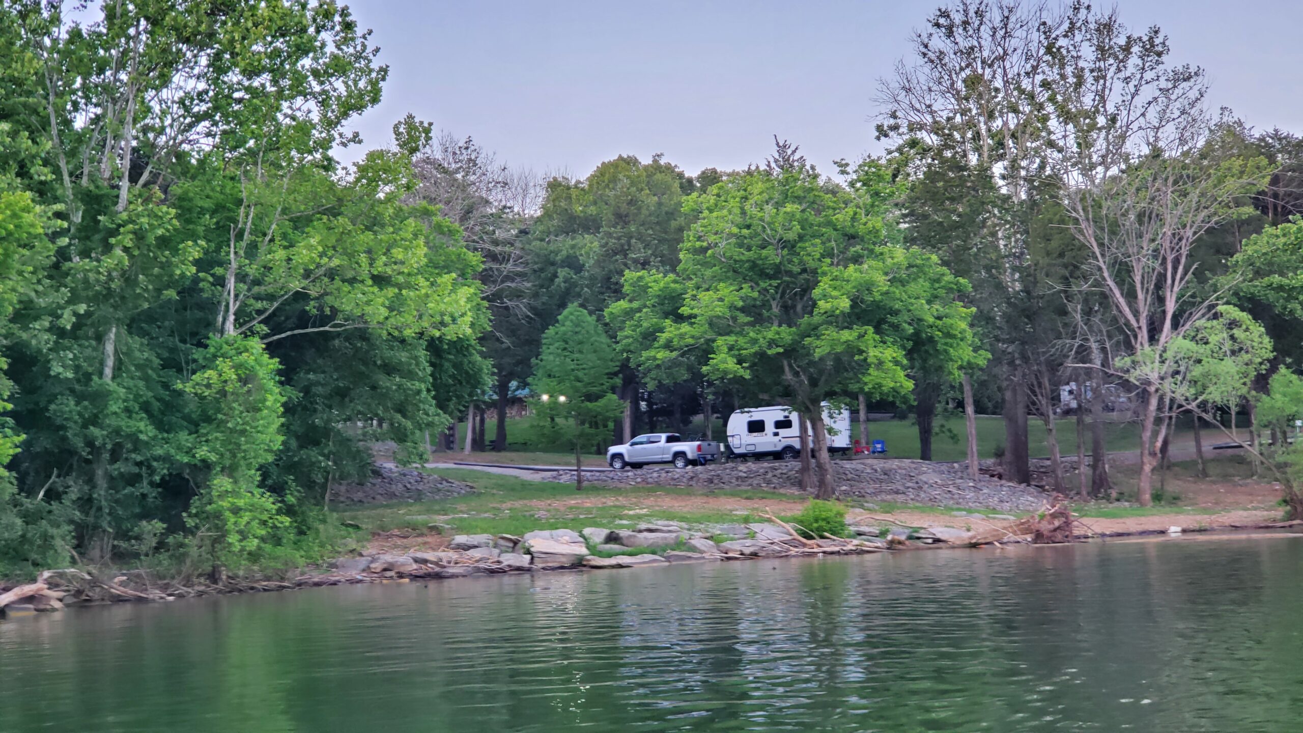 Truck and trailer in campsite at Wax Campground