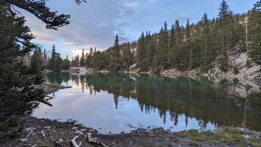 Reflection at sunset on a mountain lake