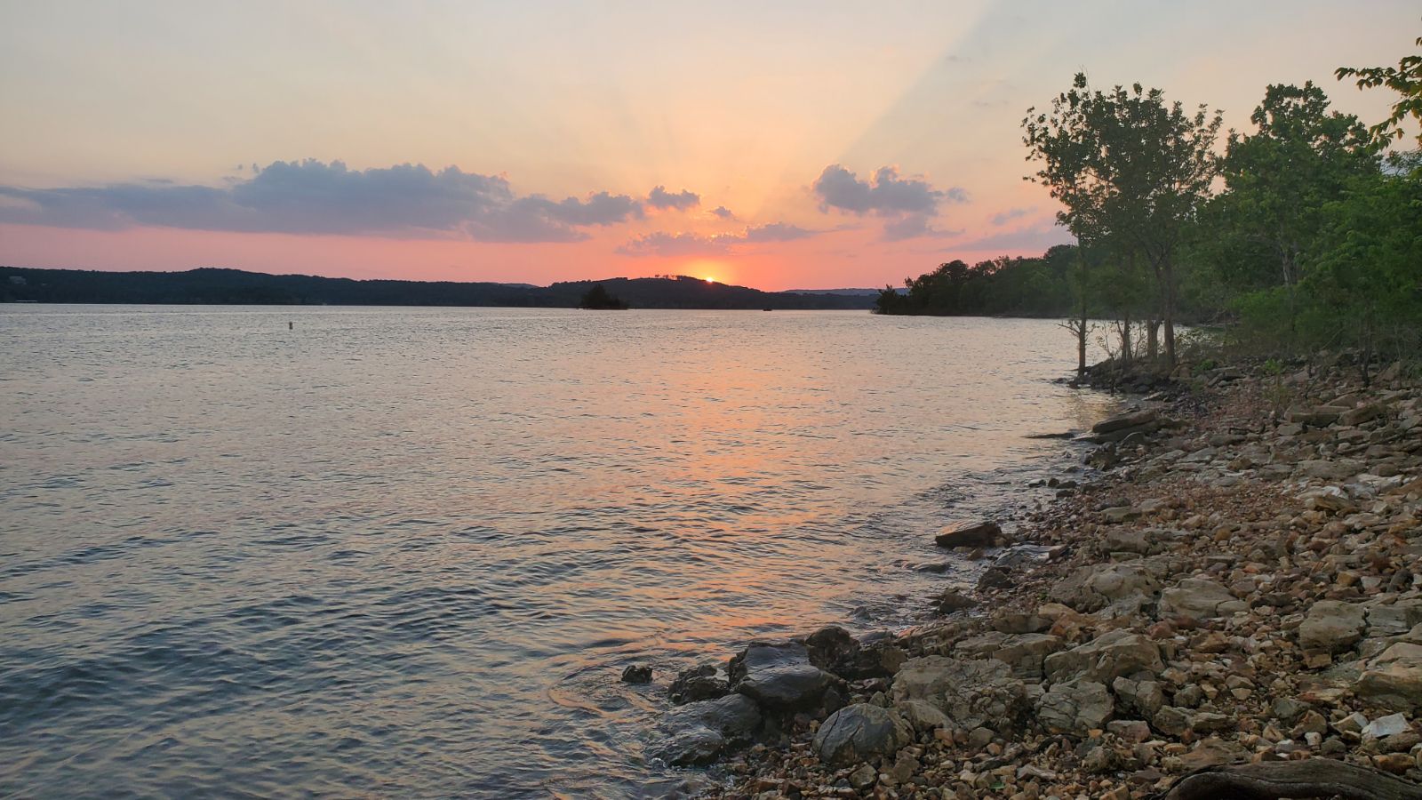 Cloudy sunset on Table Rock Lake near Branson, MO